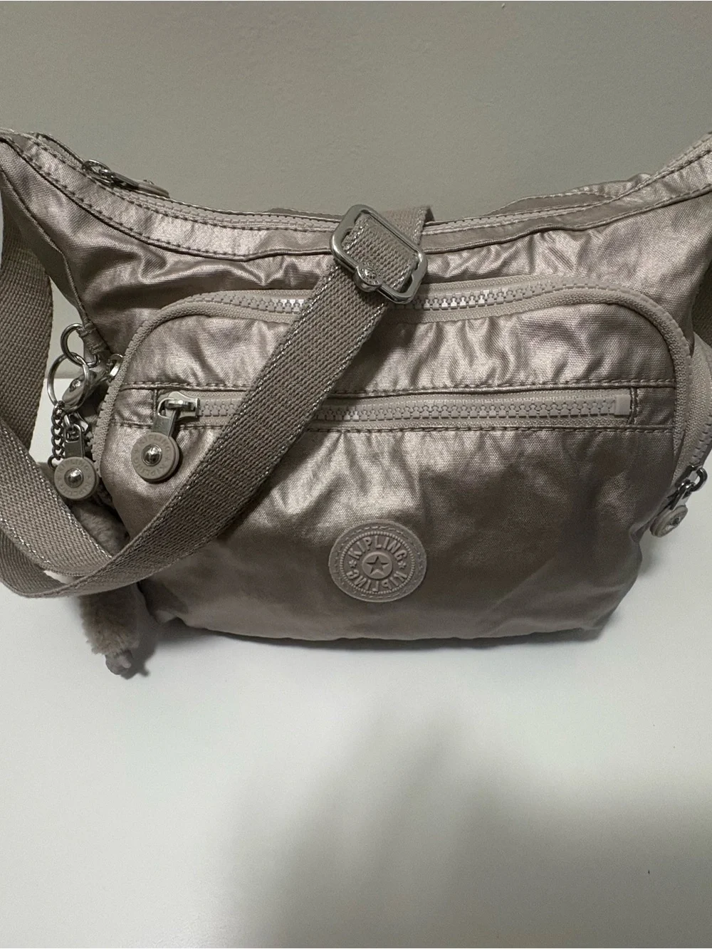 Kipling Metallic Taupe Nylon Crossbody Bag